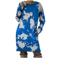 MIDI haljine za žene Žene Tie-Dye džep prevelizirani s dugim rukavima Crewneck labava casual haljina