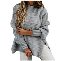 PEDORT Džemper za žene slatka labava tunika majica s dugim rukavima bočni prorez rebrasti pleteni pulover