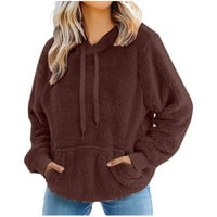 Annuirheih ženski patentni patentni patentni duks ležerni labavi soild pulover s dugim rukavima s džepom