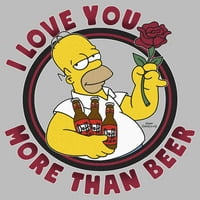 Muškarci su simpsonovi zaljubljeni'arov Homer Volim te više od pivskog grafičkog tee srebrne velike