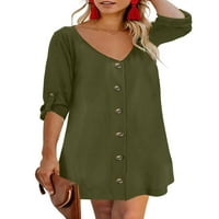 Dragelove ženske ljetne haljine šifon rukave majice haljine s gumb V izrez Loose Beach haljina zelena
