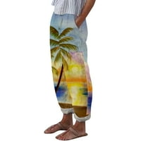 Žene Ležerni odmor Style Home Laboose pantalone Plaža zalazak sunca Ispis Elastične džepove struka Žuta