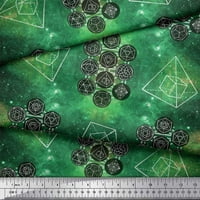Soimoi Green Poly Georgette tkanina uplašena geometrijska galaksija za šivanje tkanine široko
