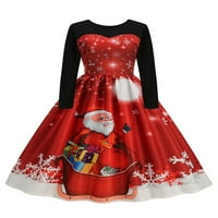 Grianlook dame a-line Christmas Midi haljine s dugim rukavima Santa Claus Print Xmas Haljina Festival