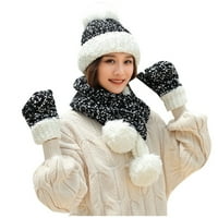 Ženska zimska topla multibolor pleteni šešir + šal + set rukavica