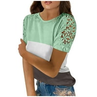 Žene ljetne vrhove Modna čipka šuplje šivanje okruglih vrata kratkih rukava majice na vrhu bluza m