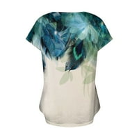 Apepal V rect T majice za žene cvjetne ljetne vrhove kratkih rukava majica Ležerne tunike Green XL