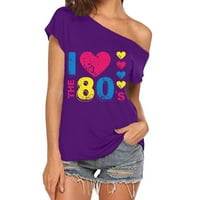 Majice za žene kratki rukav asimetrični cvjetni tisak sa gornjih ramena Disco T majica Tee majica Top