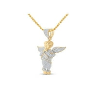 10KT Žuta zlatna mens okrugla Diamond Molitlačka krila Anđeoska krila Charm Privjesak CTTW