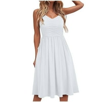 Haljine za žene bez rukava A-line Dužina koljena Slobodno vrijeme V-izrez Čvrsta haljina bijela 2xl