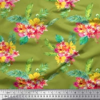 Soimoi Zelena svilena tkanina Plumeria i cvjetna ispis tkanina od dvorišta široka