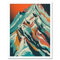Mont Blanc Mountain Peak Linocut Ilustracija Art Print Framed Poster Zidni dekor