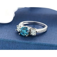 Gem Stone King Sterling Silver London Blue Topaz i Sky Blue Aquamarine Ženski zaručni prsten