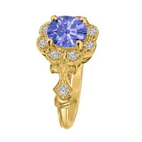 Carat Gemstone i Halo Diamond prsten u 4K solidne ruže, bijelo i žuto zlato