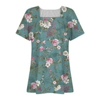 Ženski bluze Ženska modna casual kvadratna vrata cvjetni ispis majica kratkih rukava Top Mint Green