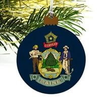 Maine State Flag With Christmas Tree Holiday Ornament
