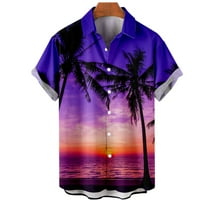 Dječaci i muškarci majice Havajske košulje za muškarce, ljubičasta sunca Palm Beach Casual Moderan redovito