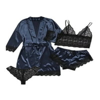 Ženske čipke Trim Satin Sleepwear Pajamas noćne odjeće Hlače Ležerne prilike za kućne haljine Kimono