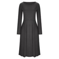 CETHRIO haljine za žene duge čvrste dugih rukava s dugim rukavima tamno sive haljine veličine s