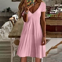 Puawkoer ženska ljetna mini haljina casual s kratkih rukava V izrez cvjetna haljina za ispis Flowy A
