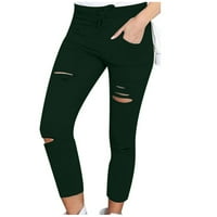 Binmer duge pantalone za žene tamne fitiljske čvrste boje perforirane olovke hlače gamaše casual pantalone