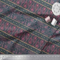 Soimoi Georgette viskozna tkanina pruga, lišće i cvjetni blok Ispis tkanina od dvorišta široko