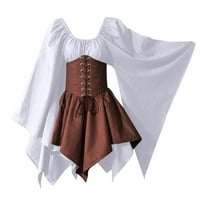 Srednjovjekovna haljina za žene za žene s renesansom Gothic Vintage u izrez baš rukavice Halloween čipke