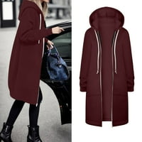 Ženska zimska casual moda Solid Color Crtav kapuljača Dugi jakni kaput