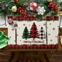 Božićni placemi za trpezarijski stol snjegovića sa borovom drvećem neklizajući pamučni prostirki, toplinski