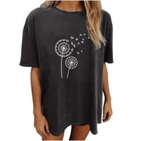 Lovskoo majice s kratkim rukavima za žene Trendi ljetni vrhovi cvjetni tiskani okrugli vrat Ležerna
