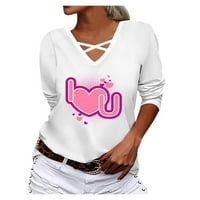 Ženski vrhovi ženske žene ženski modni casual V-izrez križ čipke zaljubljeni Ispiši labavu majicu s