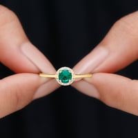 Minimalni laboratorijski uzgojen smaragdni prsten s dijamantskim halo, 14k žuto zlato, SAD 8,00