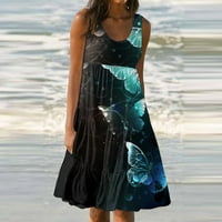 Ženska haljina za sunčanje casual čvrste kratke haljine bez rukava s V-izrezom nebesko plavo l
