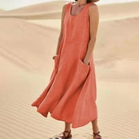 Ljetne haljine za žene Dužina gležnja Leisure SOLIZA Sunčana haljina bez rukava scoop haljina narandže