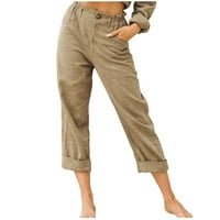 CAPRI Ljetne hlače za žene Seksi pamučne posteljine hlače Redovna kanta za struku Crtege Ležerne sa