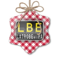 Božićni ukras LBE Airport Code za Latrobe, PA Red Plaid Neonblond