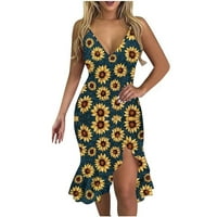 Haljine za ženske zabave žensko labave bez rukava mini V-izrez cvjetne večernje haljine žuti s