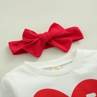 Djevojke za djecu Valentinovo odijelo Love Heart Print Pulover + flaševe hlače + trake za glavu