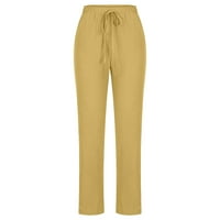 Hlače za žene široka noga Ljeto pamuk džep Solidne teretne hlače hlače hlače žuta l