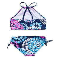 Boje Dječji ljetni kupaći kostimi, cvjetni viseći vrat bez vrata + kratki kratkite za djevojčice