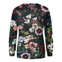 HHEI_K Zip up dukseve za žene Ženska casual moda cvjetni print dugih rukava O-izrez TOP bluza
