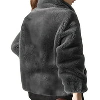 Ženske čvrste boje Sherpa jakne plišane zimske tople odjeće dugih rukava Fuffy za odmor kaput sivi 2xl