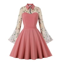 WHLBF vruća ružičasta haljina za žene plus veličine, ženska modna vintage vez patchwork flared rukave