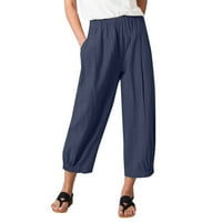 IOPQO široke pantalone za žene za žene hlače za žene Ženske obrezirane hlače od pune boje labave ugradbene