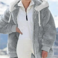 Softmallow zimski plišani kaput za žene u boji blok dugih rukava cardigan casual labav montažna jakna