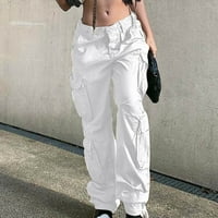 Qucoqpe žene niske struke baggy teretni pantalone, džepove za preklopke labave ravne širine traper traperice