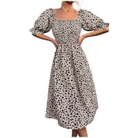 Ženska ljetna casual haljina kvadratni ovratnik ruffle ruff leopard print boho haljina udubljena Flowy