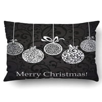 Xmas sretan Božić s božićnim kuglicama Crno-bijeli jastuk Case Cover Cover CASS jastuk