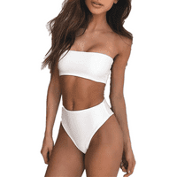 Farfi Žene Solid Color Tube Top bandeau High Struk Gaćice Set Bikini kupaći kostimi