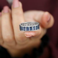Oblik baguette stvorio je plavi safir vječni prsten za večnost, 14k bijelo zlato, US 3,50